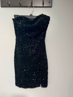 Strapless Black Sequin Mini Dress
